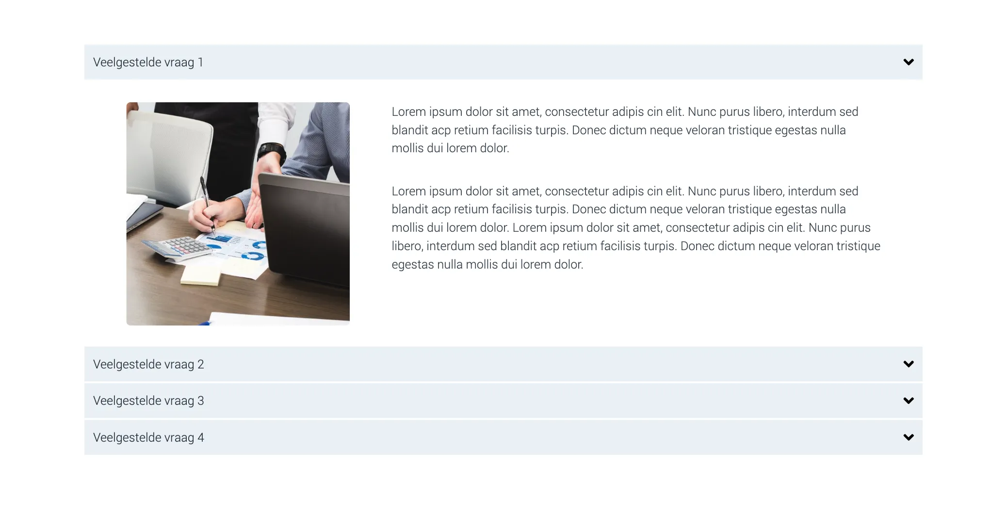 FAQ accordion voorbeeld in Mach3Blocks