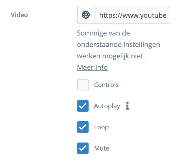Video instellingen in het opmaakmenu