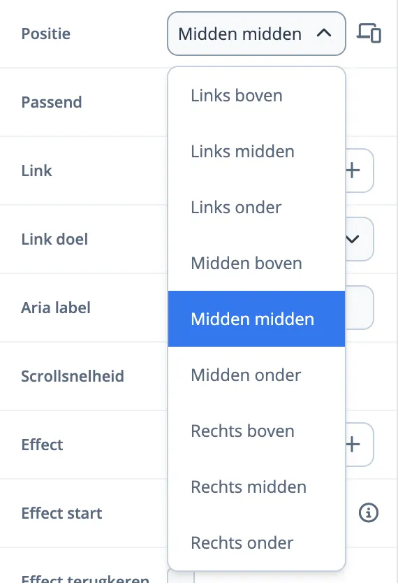 Dropdown met afbeeldingpositie opties