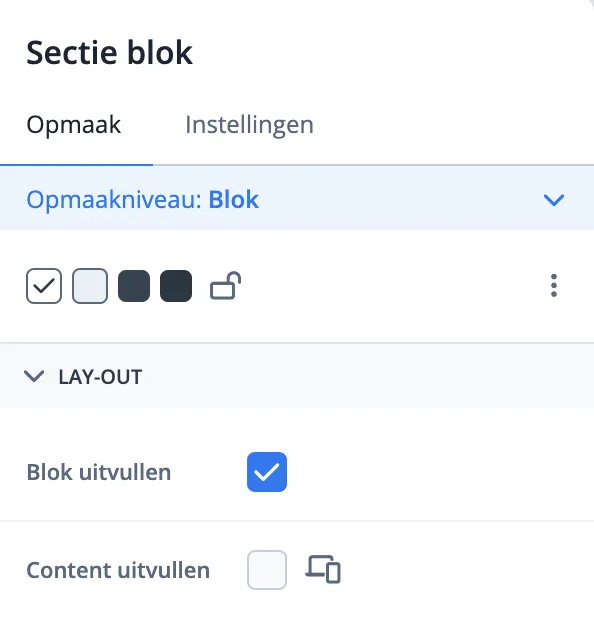 Blok uitvullen optie in het layout menu