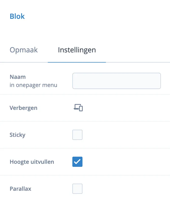 Blok in hoogte uitvullen instelling