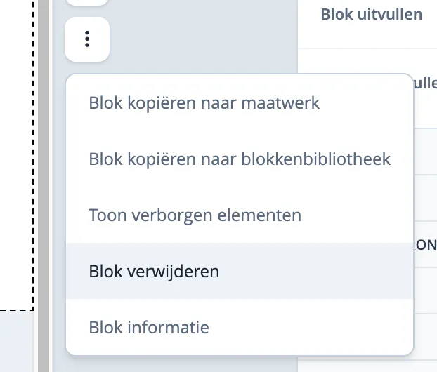Blokmenu met blok verwijderen optie