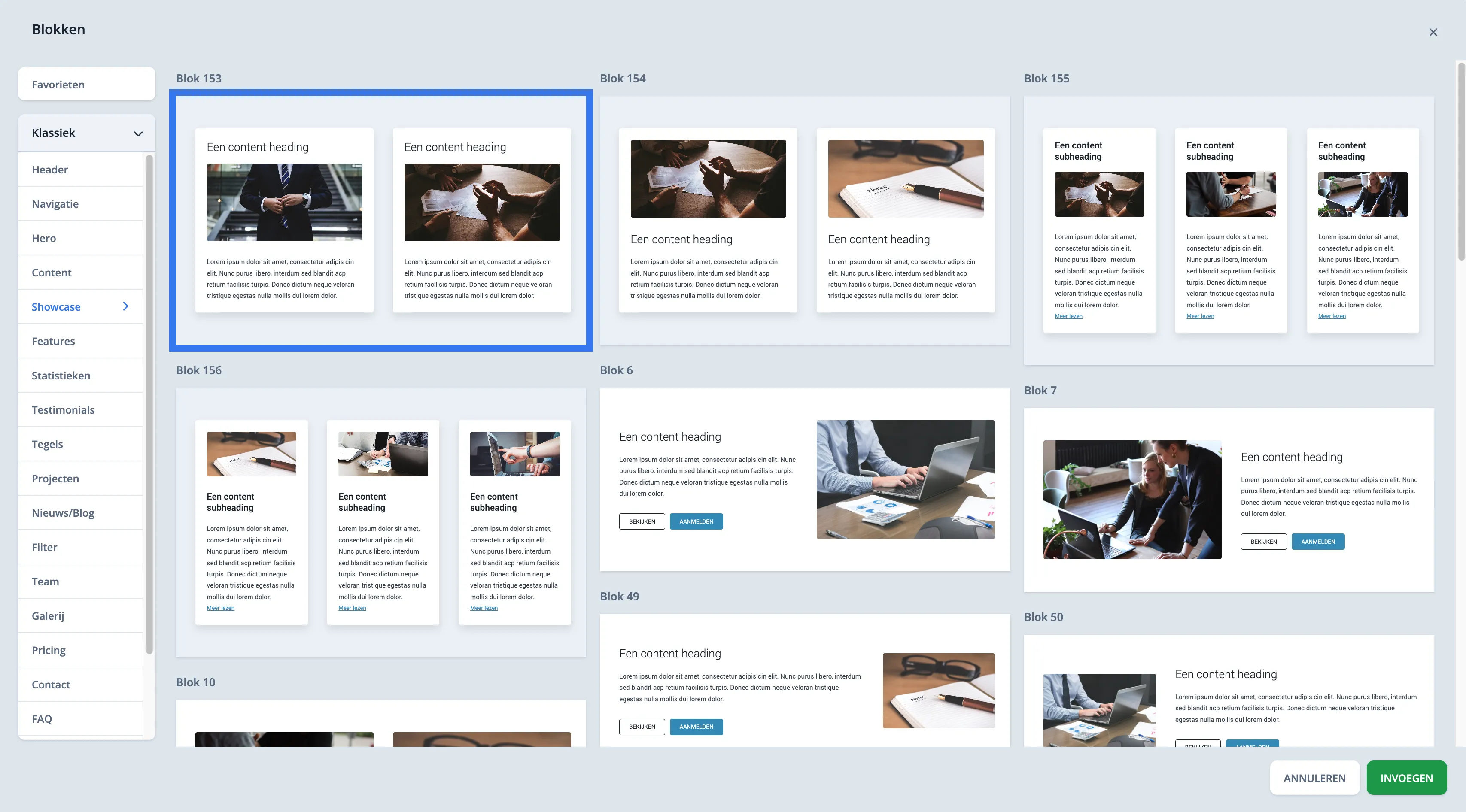 Blokkenbibliotheek met invoegen knop