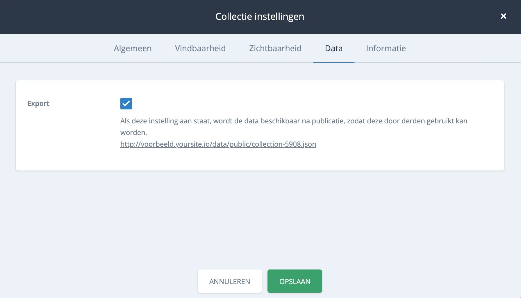 Data exporteren scherm
