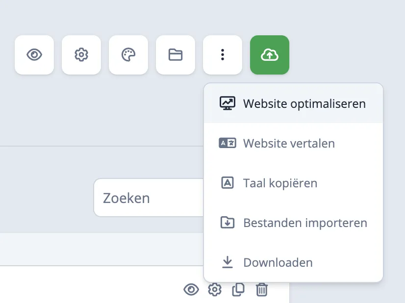 Contextmenu met website-opties