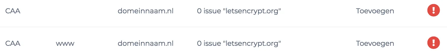 DNS CAA record melding