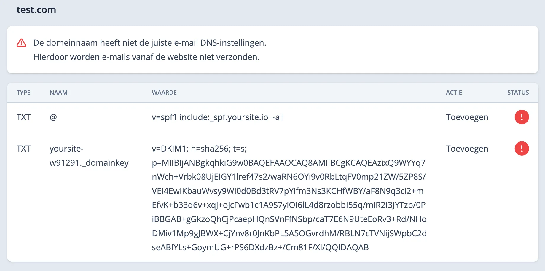 DNS e-mail instellingen overzicht