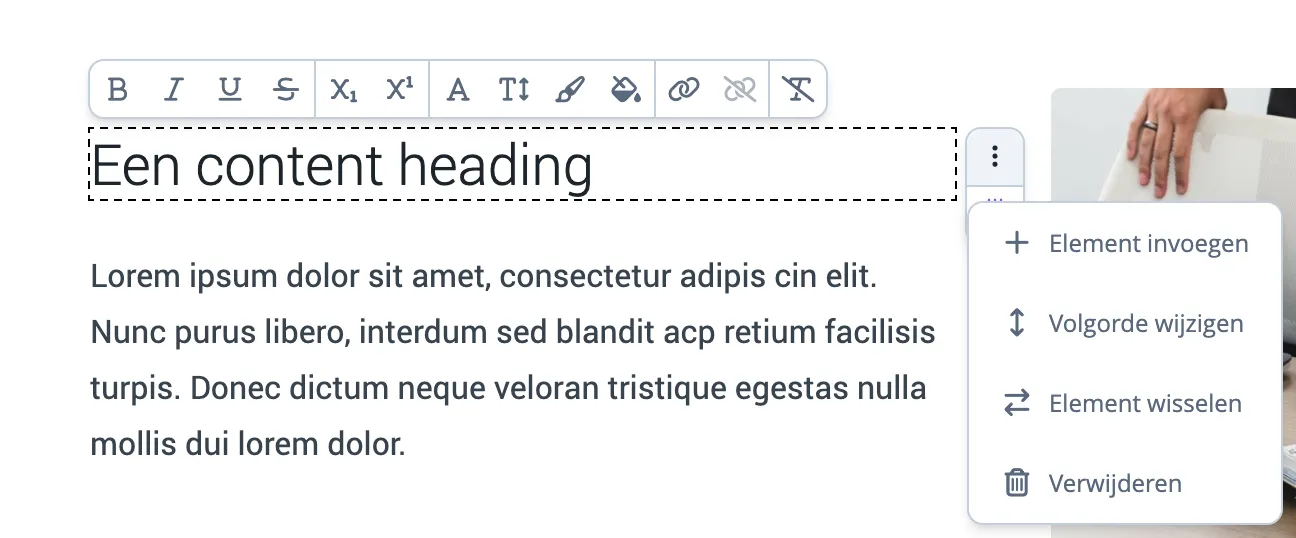 Context menu met de optie element invoegen