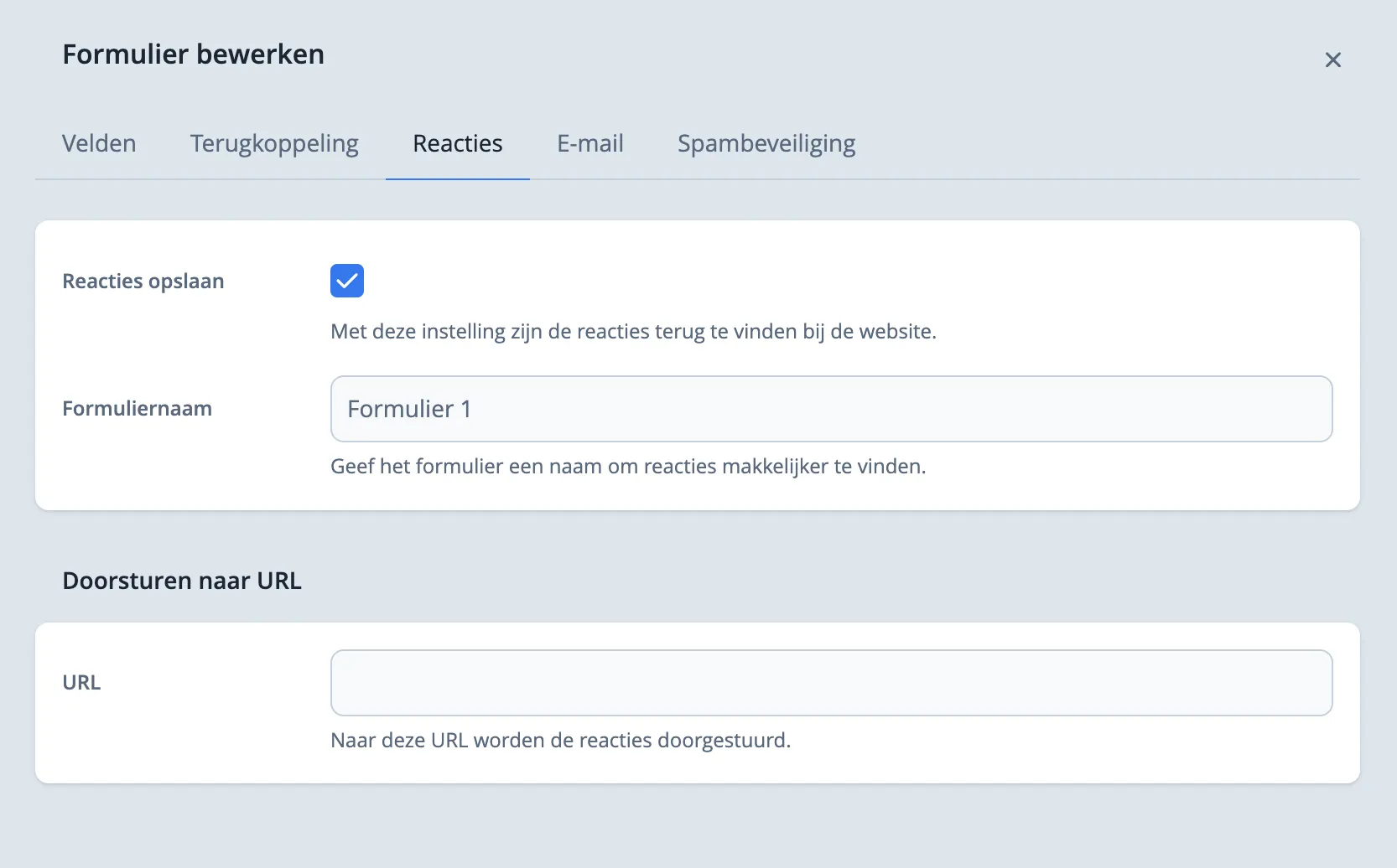 Formulier bewerken tabblad met API URL instelling