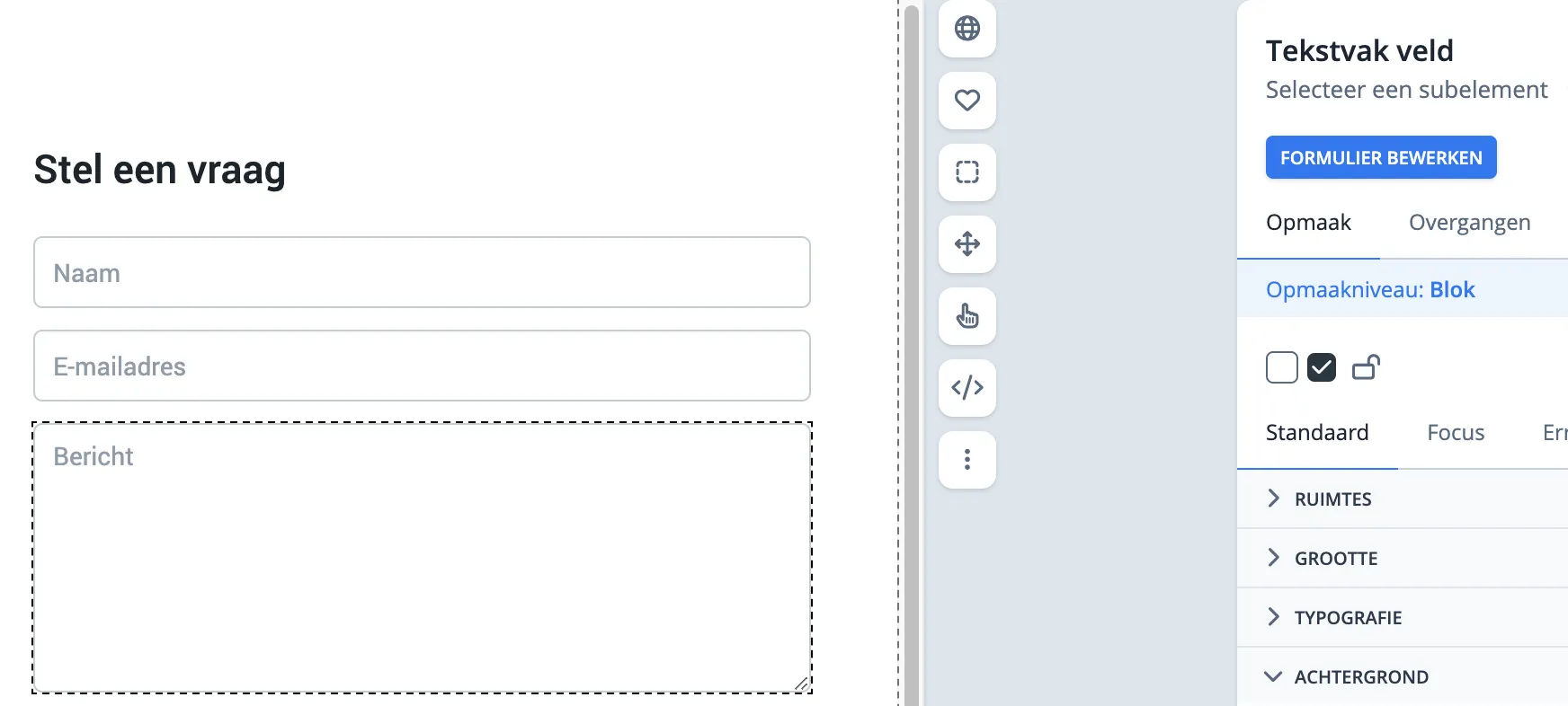 Formulier bewerken in de editor