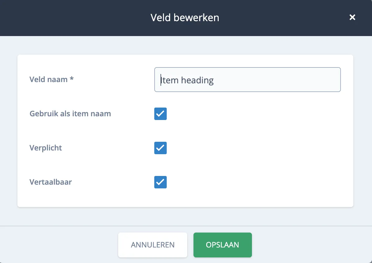 Voorbeeld van item-naam instelling