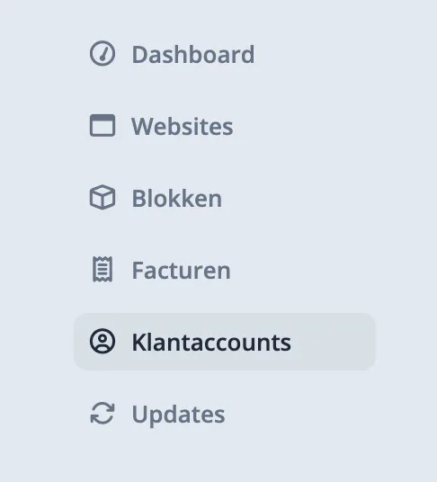 Hoofdmenu met klantaccounts