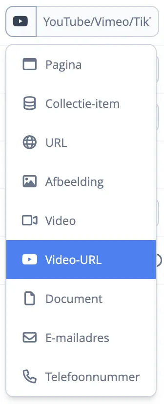 Linktype video URL selecteren