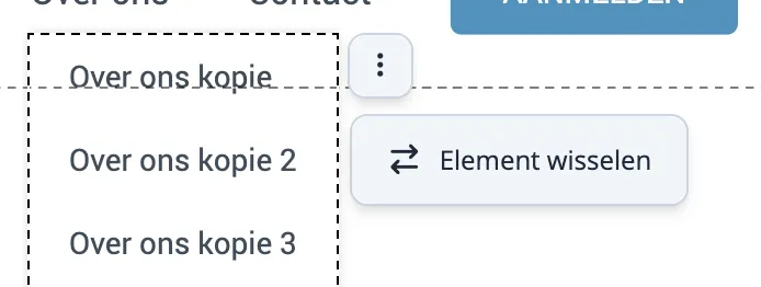 Element wisselen optie in menu