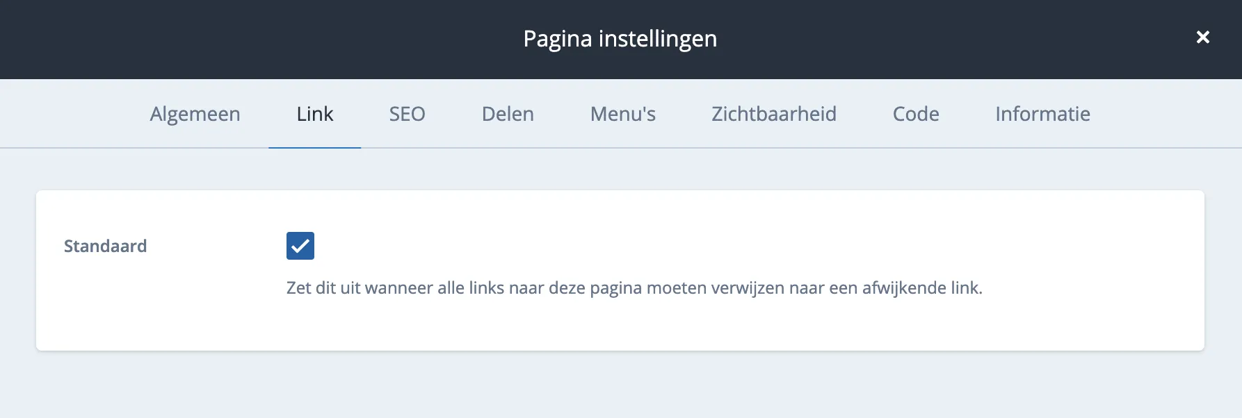 Link tabblad in pagina-instellingen