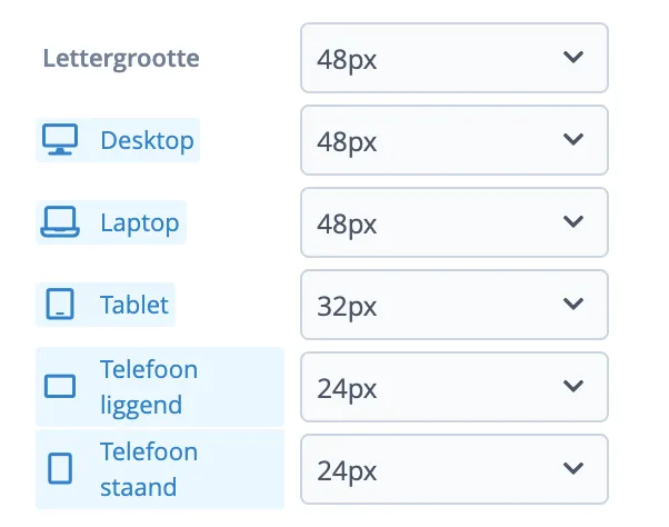 Opmaak per device instellen in de editor