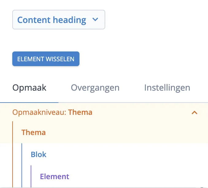 Opmaakniveau thema selecteren