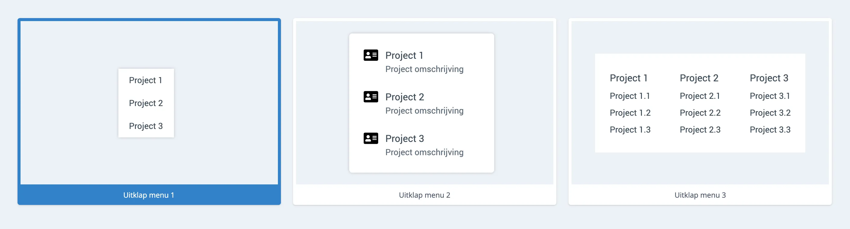 Overzicht van de drie submenu types