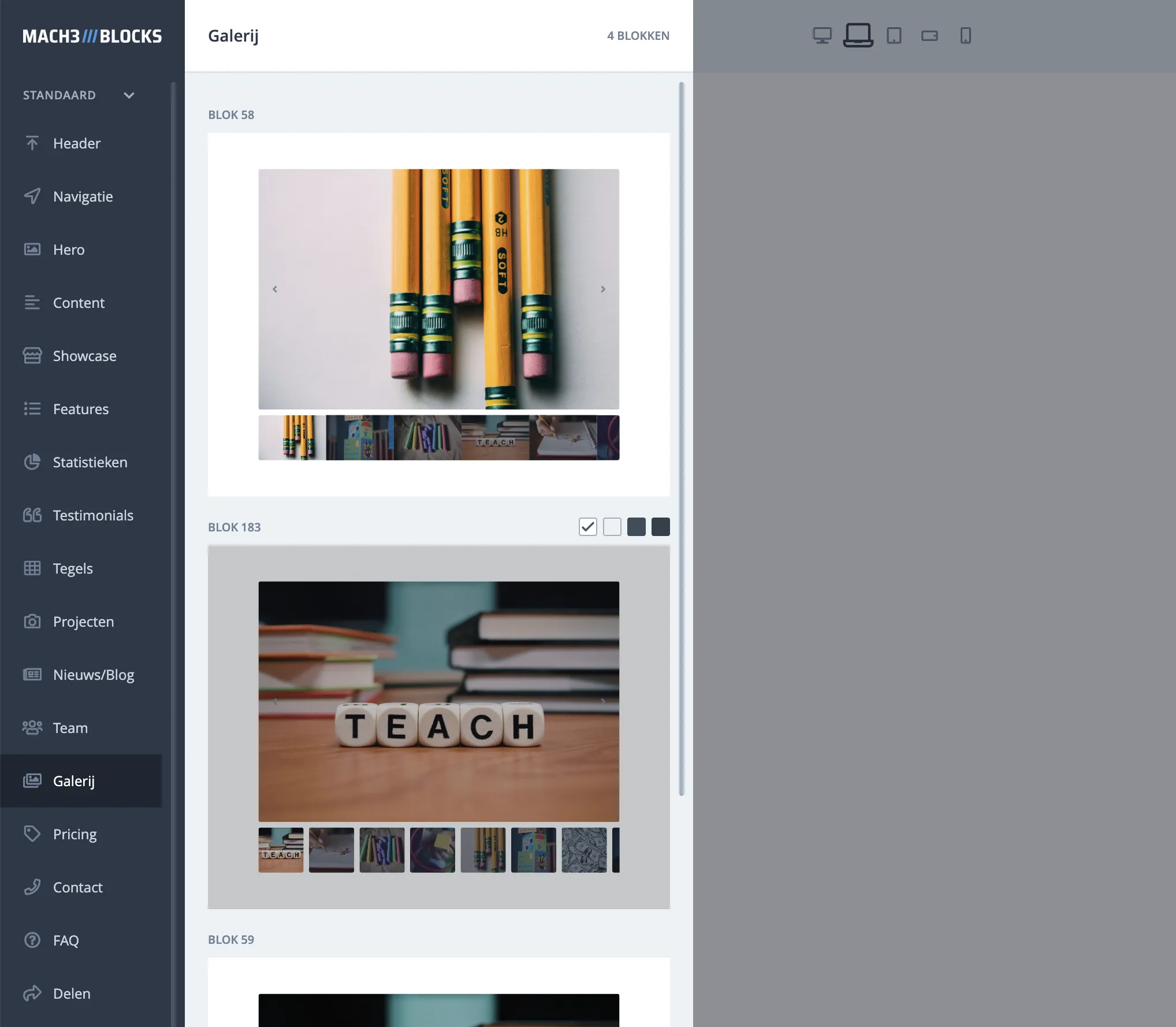 Galerijblok slepen naar template