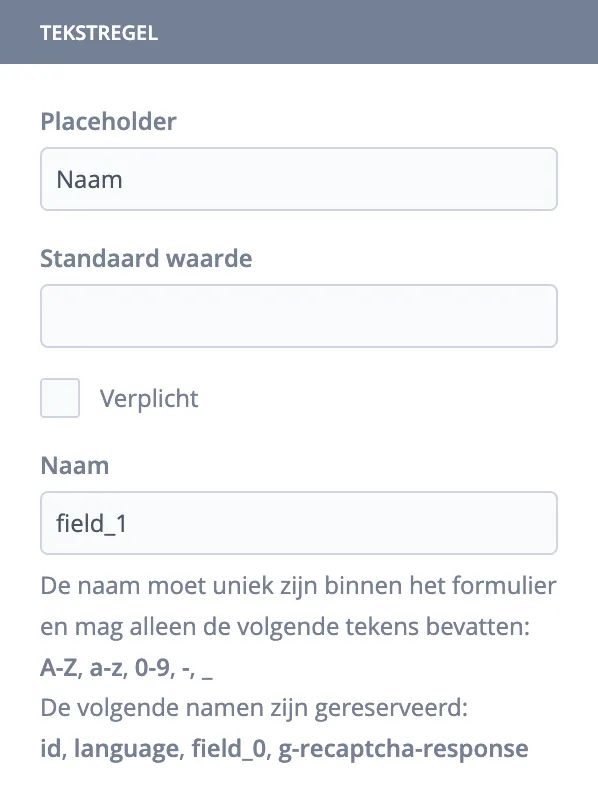Veldnaam instellen in formulier editor