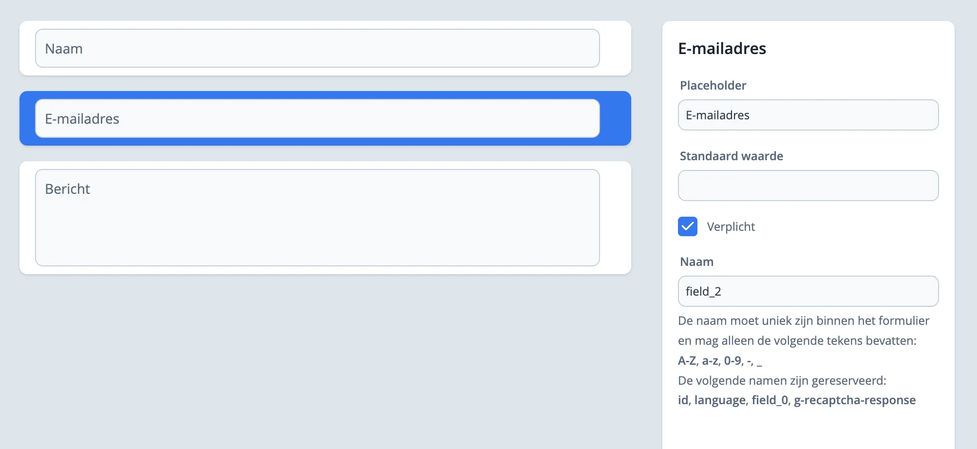 E-mail veld selecteren voor validatie