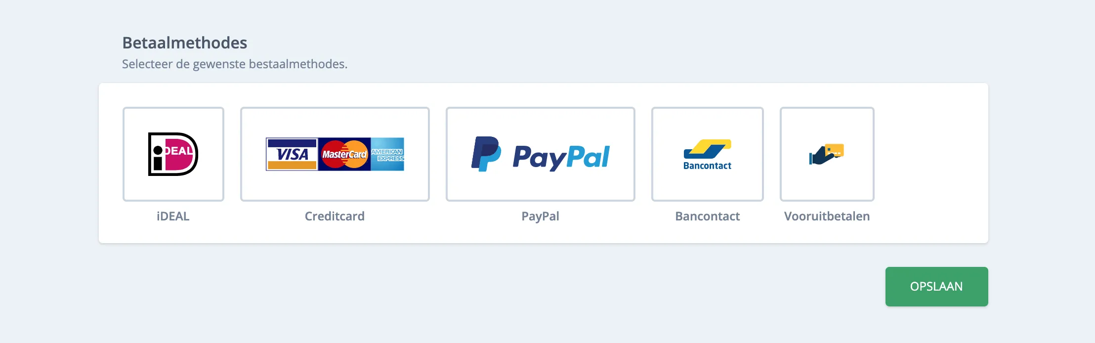 Betaalmethodes selecteren