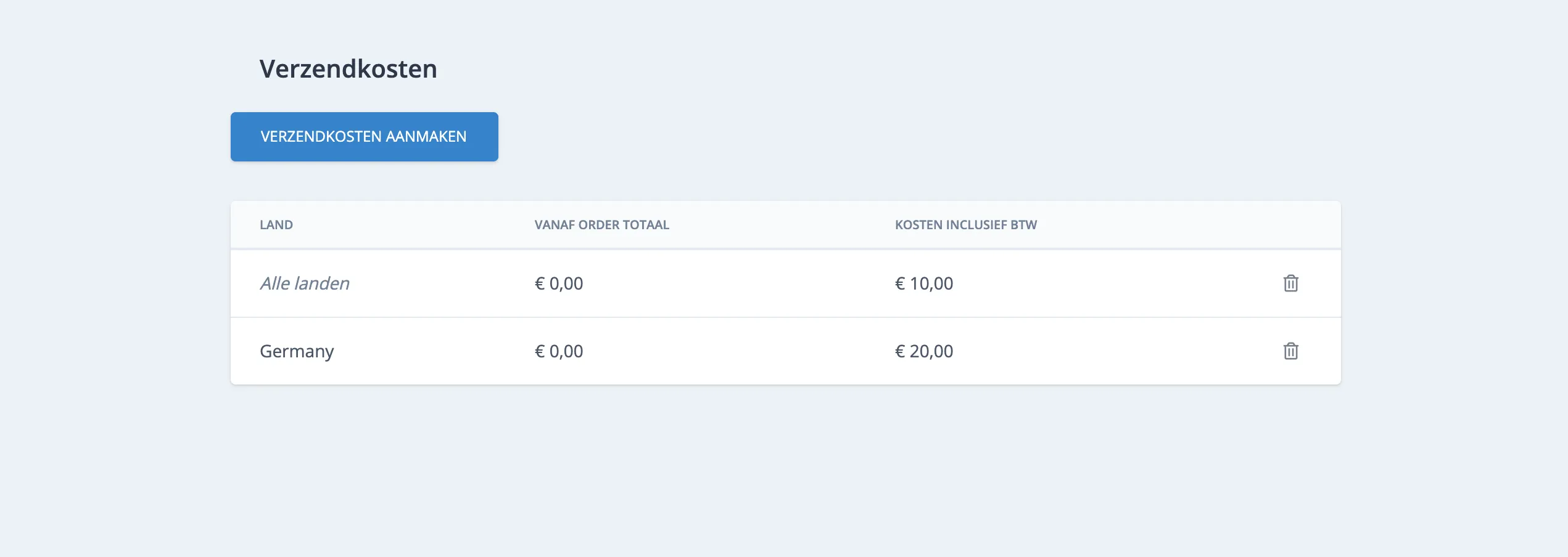 Verzendkosten instellen